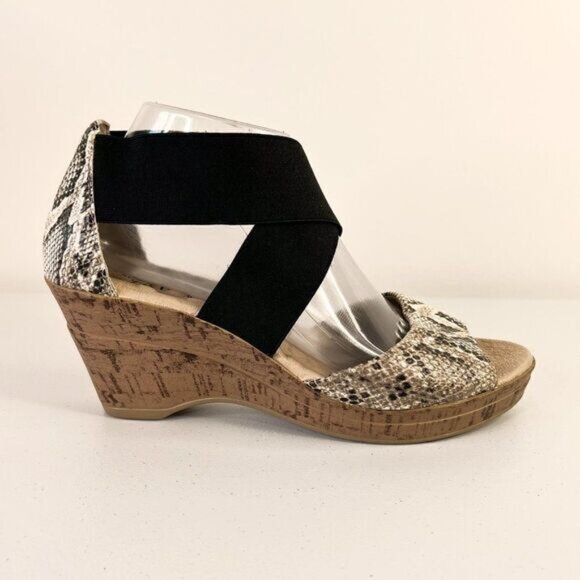 Soulier Shoes - Soulier Snake Print Comfort Wedge Sandals